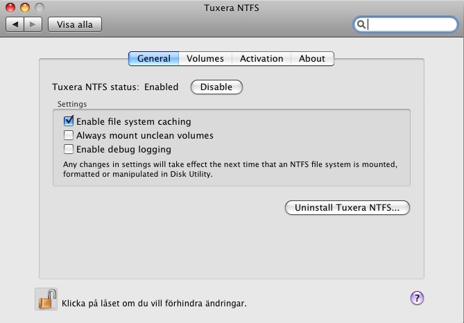 uninstall Tuxera NTFS